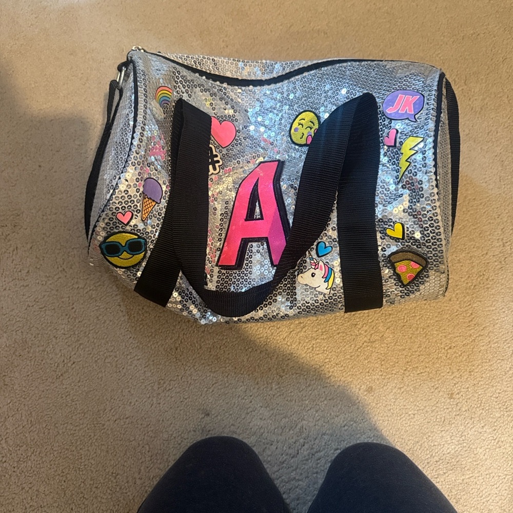 Justice Silver Sequin Bag with Pink Accents